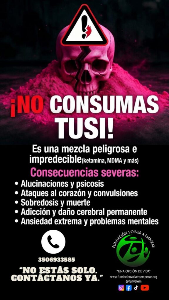 Detrás de su apariencia llamativa se esconden graves riesgos como ansiedad, depresión, dependencia, intoxicaciones severas e incluso la muerte. En la Fundación Volver a Empezar trabajamos por la prevención del consumo de sustancias psicoactivas y el fortalecimiento de proyectos de vida saludables.